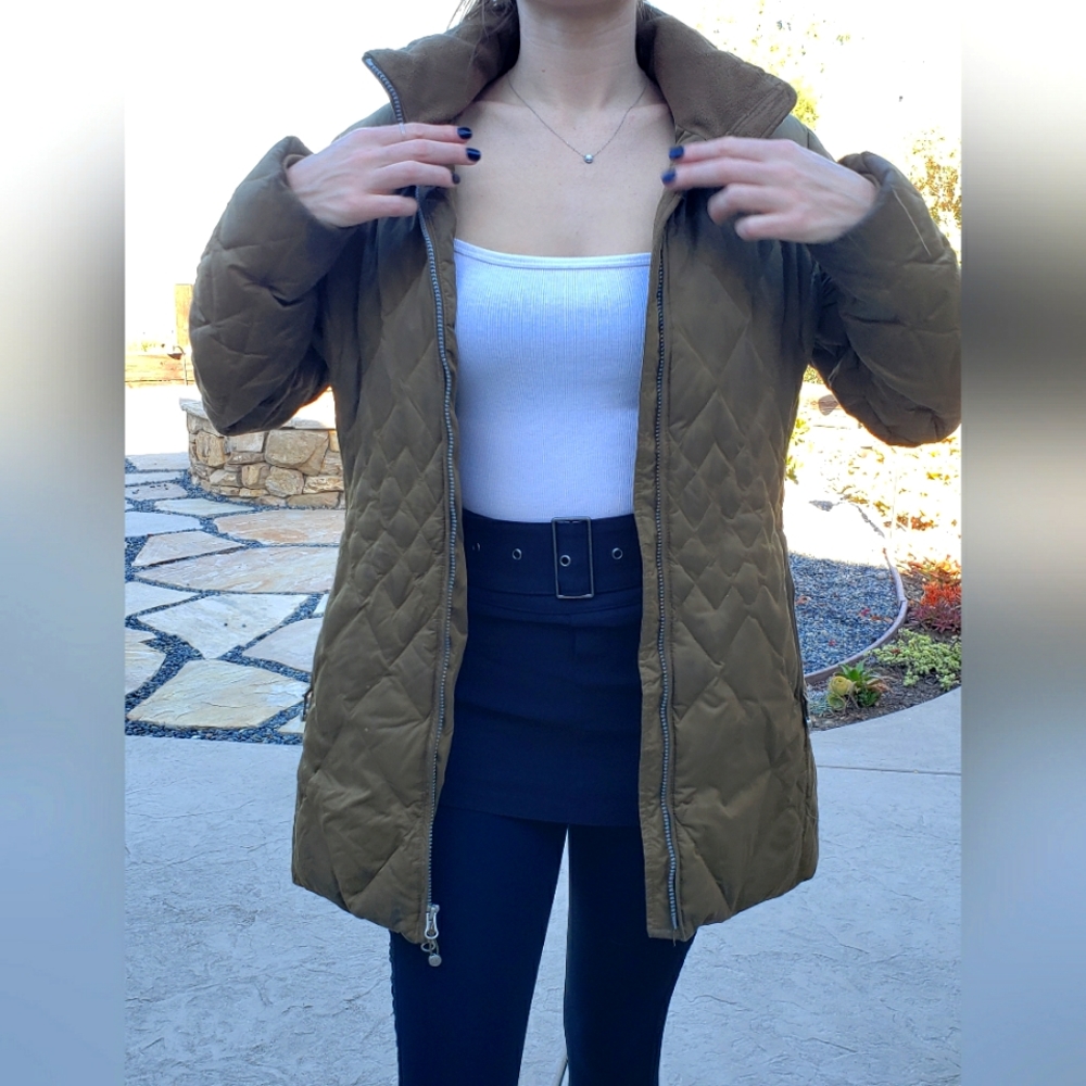 Eddie Bauer Jacket Long Length Trench Goose Down Size Small Brown Rain Puff